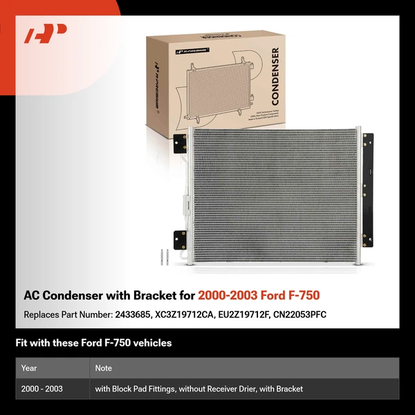 AC Condenser with Bracket for 2000-2003 Ford F-750