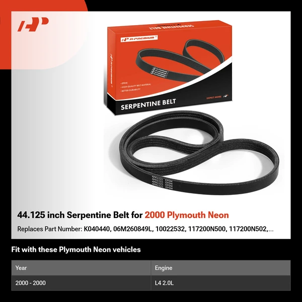 44.125 inch Serpentine Belt for 2000 Plymouth Neon