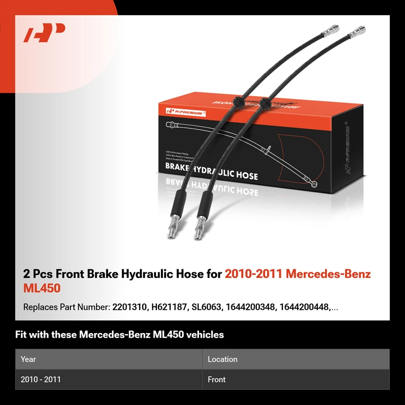 2 Pcs Front Brake Hydraulic Hose for 2010-2011 Mercedes-Benz ML450