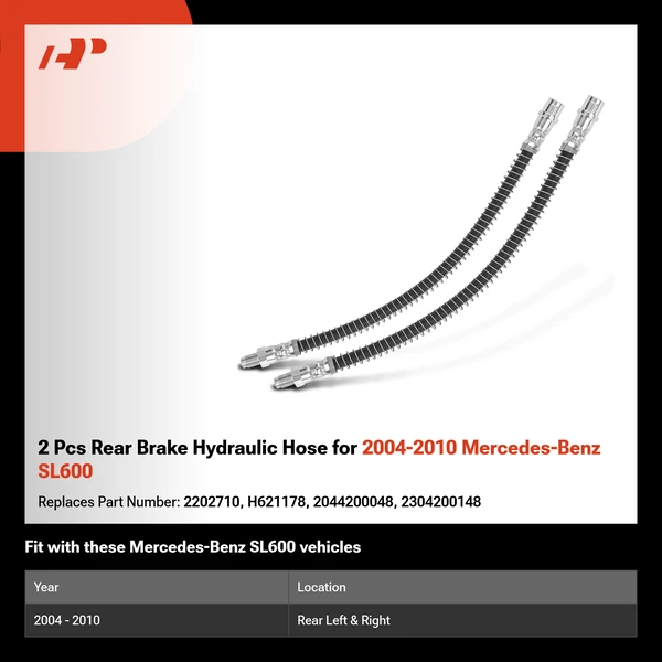 2 Pcs Rear Brake Hydraulic Hose for 2004-2010 Mercedes-Benz SL600