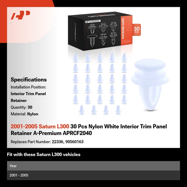 2001-2005 Saturn L300 30 Pcs Nylon White Interior Trim Panel Retainer A-Premium APRCF2040