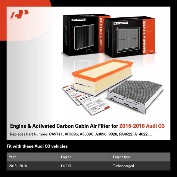 Engine & Activated Carbon Cabin Air Filter for 2015-2018 Audi Q3