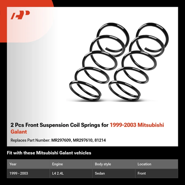 2 Pcs Front Suspension Coil Springs for 1999-2003 Mitsubishi Galant