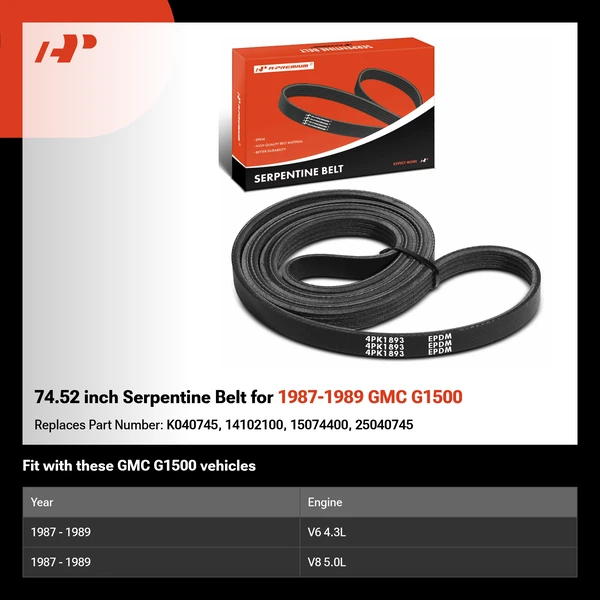 74.52 inch Serpentine Belt for 1987-1989 GMC G1500