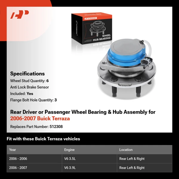 Rear Driver or Passenger Wheel Bearing & Hub Assembly for 2006-2007 Buick Terraza