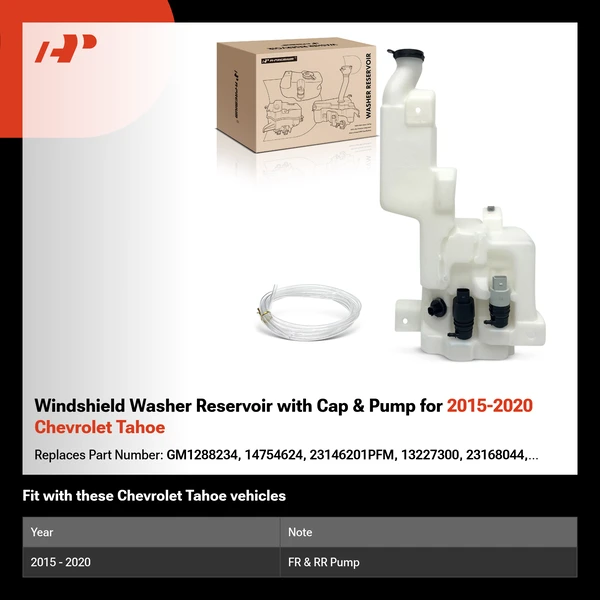 Windshield Washer Reservoir with Cap & Pump for 2015-2020 Chevrolet Tahoe