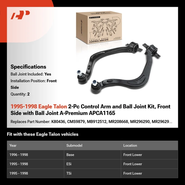 1995-1998 Eagle Talon 2-Pc Control Arm and Ball Joint Kit, Front Side with Ball Joint A-Premium APCA1165
