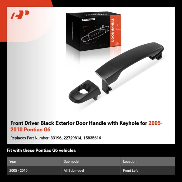 Front Driver Black Exterior Door Handle with Keyhole for 2005-2010 Pontiac G6