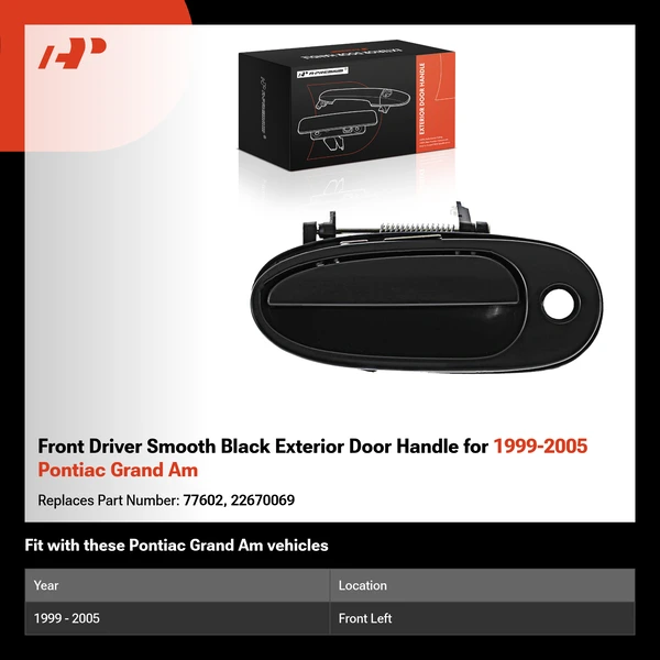 Front Driver Smooth Black Exterior Door Handle for 1999-2005 Pontiac Grand Am
