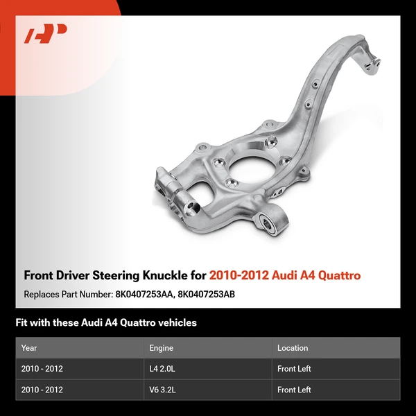 Front Driver Steering Knuckle for 2010-2012 Audi A4 Quattro