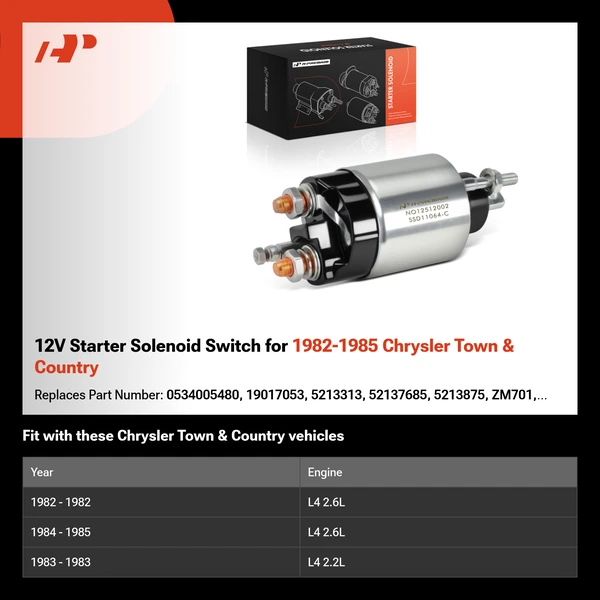 12V Starter Solenoid Switch for 1982-1985 Chrysler Town & Country