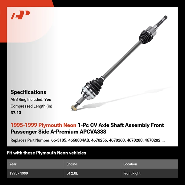 1995-1999 Plymouth Neon 1-Pc CV Axle Shaft Assembly Front Passenger Side A-Premium APCVA338