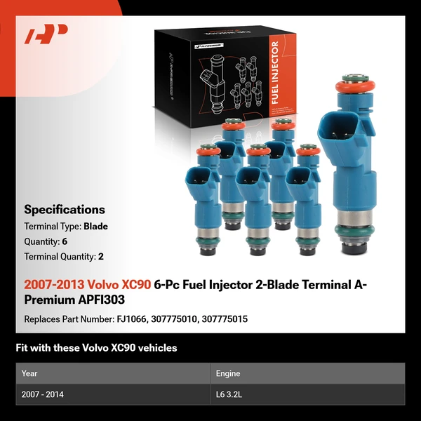 2007-2013 Volvo XC90 6-Pc Fuel Injector 2-Blade Terminal A-Premium APFI303