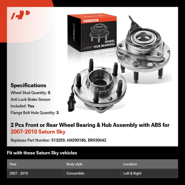 2 Pcs Front or Rear Wheel Bearing & Hub Assembly with ABS for 2007-2010 Saturn Sky