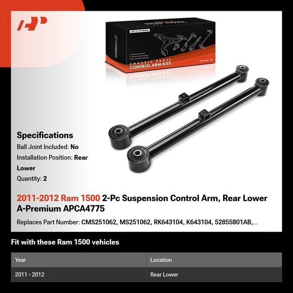 2011-2012 Ram 1500 2-Pc Suspension Control Arm, Rear Lower A-Premium APCA4775