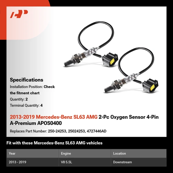 2013-2019 Mercedes-Benz SL63 AMG 2-Pc Oxygen Sensor 4-Pin A-Premium APOS0400