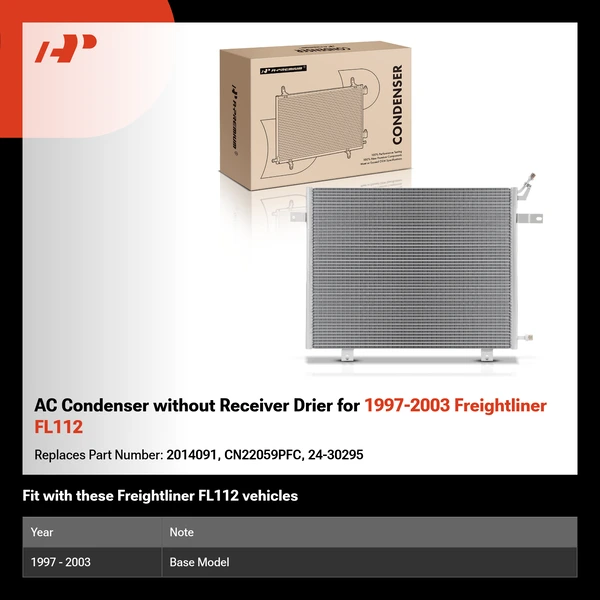 AC Condenser without Receiver Drier for 1997-2003 Freightliner FL112