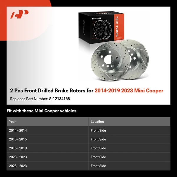 2 Pcs Front Drilled Brake Rotors for 2014-2019 2023 Mini Cooper