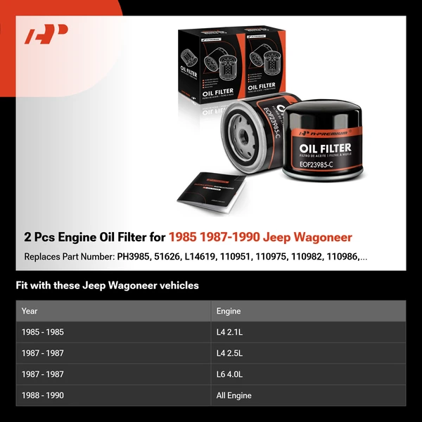 2 Pcs Engine Oil Filter for 1985 1987-1990 Jeep Wagoneer