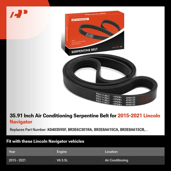 35.91 Inch Air Conditioning Serpentine Belt for 2015-2021 Lincoln Navigator
