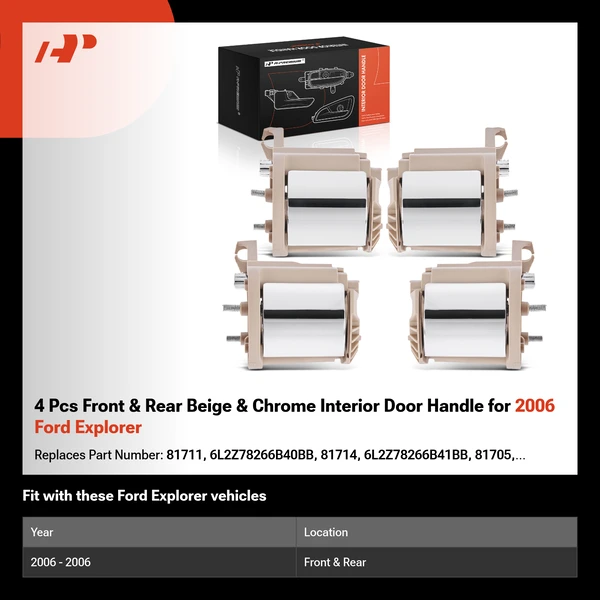 4 Pcs Front & Rear Beige & Chrome Interior Door Handle for 2006 Ford Explorer