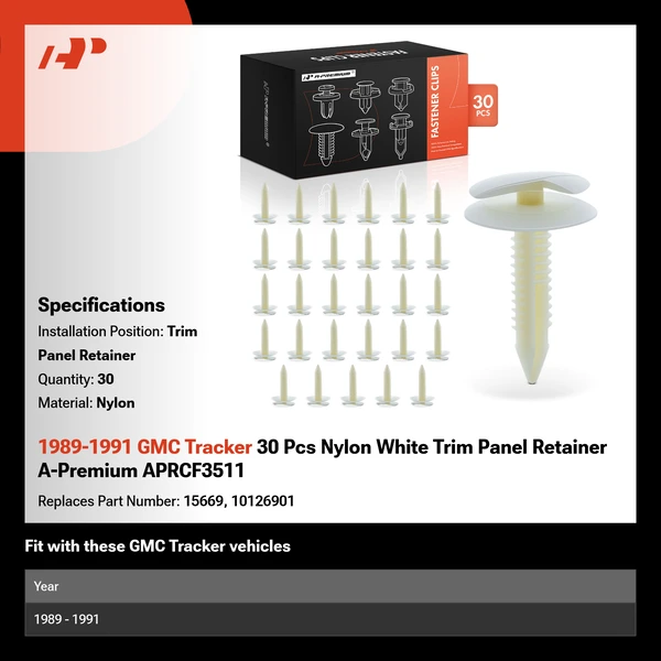 1989-1991 GMC Tracker 30 Pcs Nylon White Trim Panel Retainer A-Premium APRCF3511