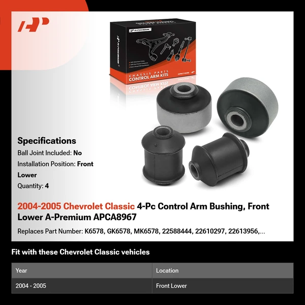 2004-2005 Chevrolet Classic 4-Pc Control Arm Bushing, Front Lower A-Premium APCA8967