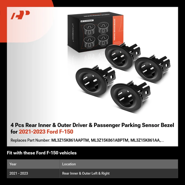 4 Pcs Rear Inner & Outer Driver & Passenger Parking Sensor Bezel for 2021-2023 Ford F-150