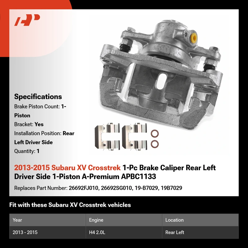 2013-2015 Subaru XV Crosstrek 1-Pc Brake Caliper Rear Left Driver Side 1-Piston A-Premium APBC1133