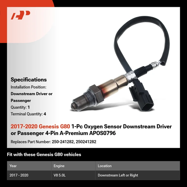 2017-2020 Genesis G80 1-Pc Oxygen Sensor Downstream Driver or Passenger 4-Pin A-Premium APOS0796