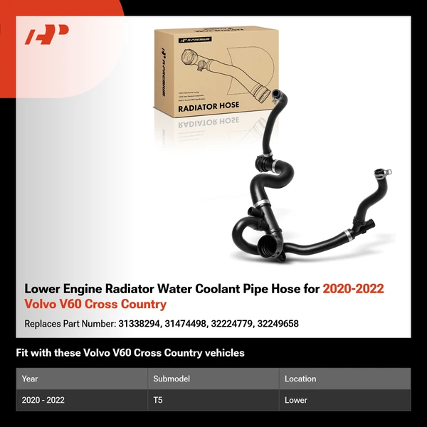 Lower Engine Radiator Water Coolant Pipe Hose for 2020-2022 Volvo V60 Cross Country