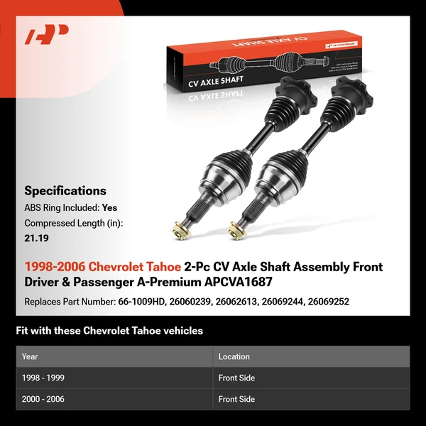 1998-2006 Chevrolet Tahoe 2-Pc CV Axle Shaft Assembly Front Driver & Passenger A-Premium APCVA1687