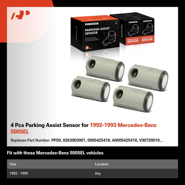 4 Pcs Parking Assist Sensor for 1992-1993 Mercedes-Benz 500SEL