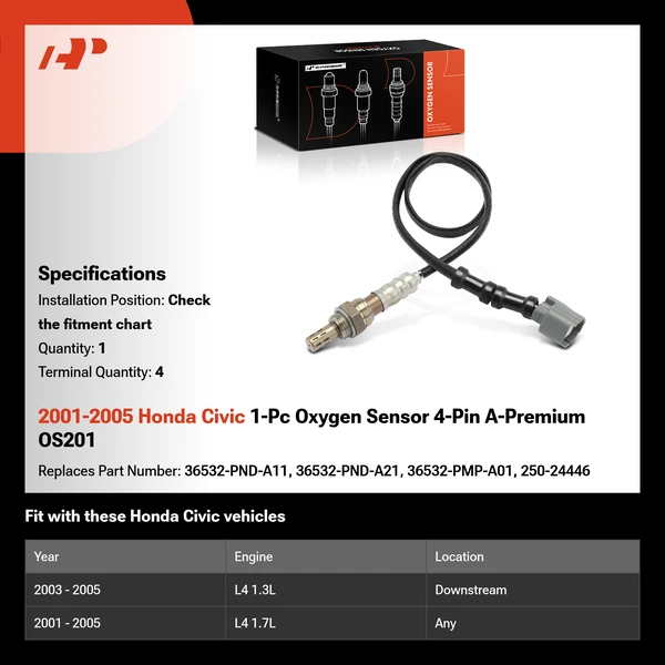 2001-2005 Honda Civic 1-Pc Oxygen Sensor 4-Pin A-Premium OS201