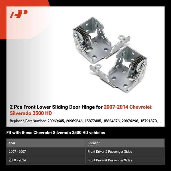 2 Pcs Front Lower Sliding Door Hinge for 2007-2014 Chevrolet Silverado 3500 HD