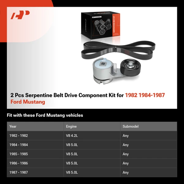 2 Pcs Serpentine Belt Drive Component Kit for 1982 1984-1987 Ford Mustang
