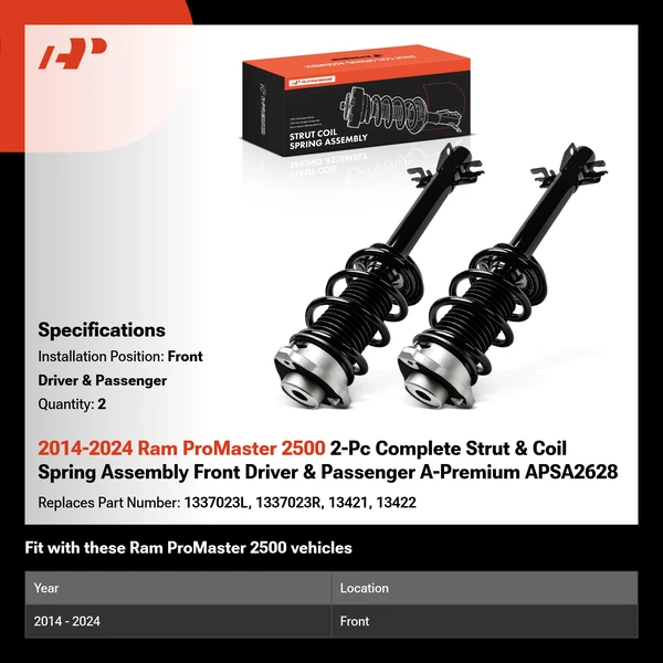 2014-2024 Ram ProMaster 2500 2-Pc Complete Strut & Coil Spring Assembly Front Driver & Passenger A-Premium APSA2628
