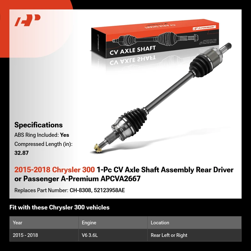 2015-2018 Chrysler 300 1-Pc CV Axle Shaft Assembly Rear Driver or Passenger A-Premium APCVA2667