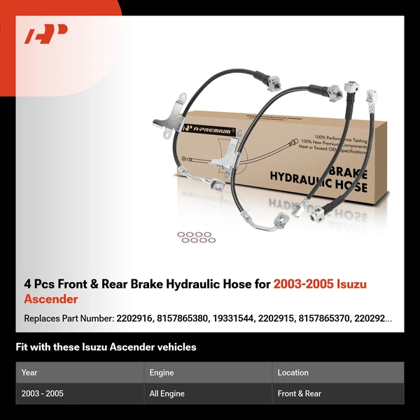 4 Pcs Front & Rear Brake Hydraulic Hose for 2003-2005 Isuzu Ascender