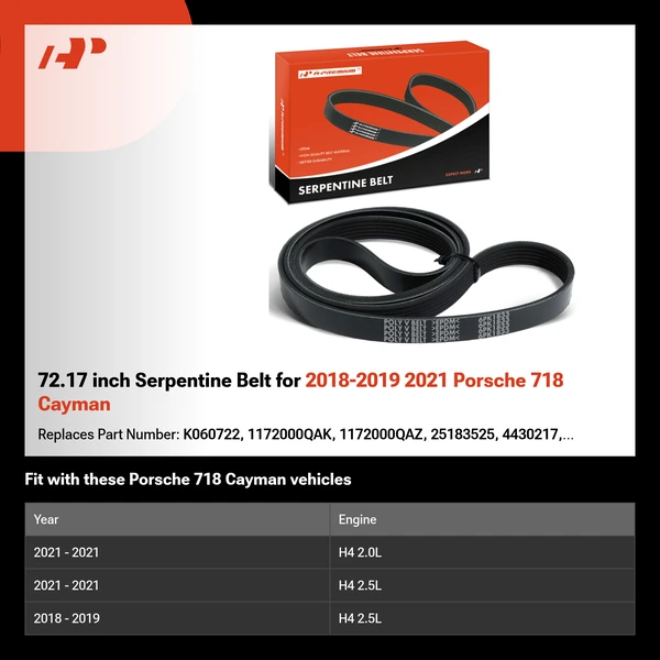 72.17 inch Serpentine Belt for 2018-2019 2021 Porsche 718 Cayman