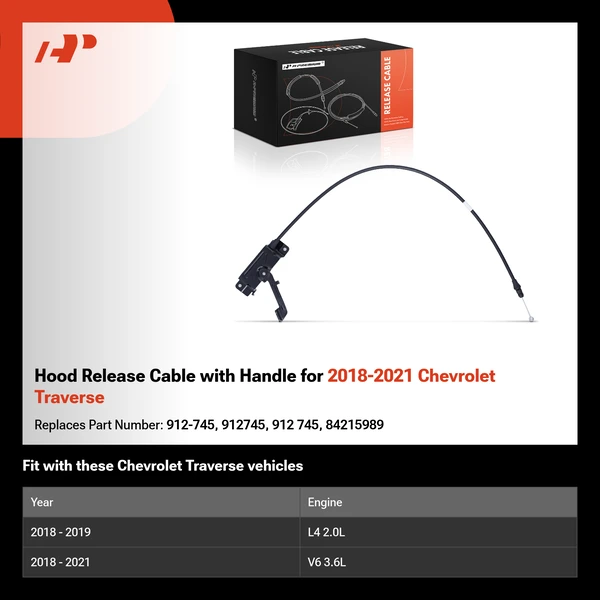 Hood Release Cable with Handle for 2018-2021 Chevrolet Traverse