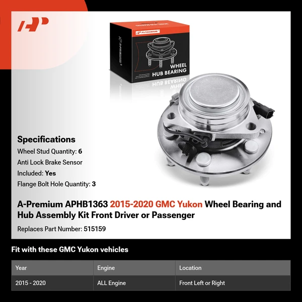 A-Premium APHB1363 2015-2020 GMC Yukon Wheel Bearing and Hub Assembly Kit Front Driver or Passenger