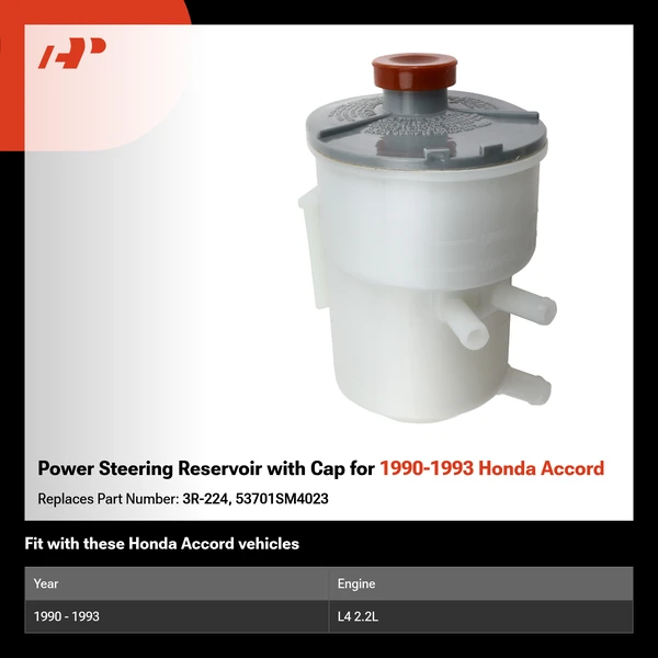 Power Steering Reservoir with Cap for 1990-1993 Honda Accord