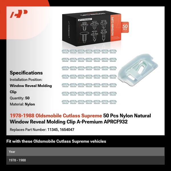 1978-1988 Oldsmobile Cutlass Supreme 50 Pcs Nylon Natural Window Reveal Molding Clip A-Premium APRCF932