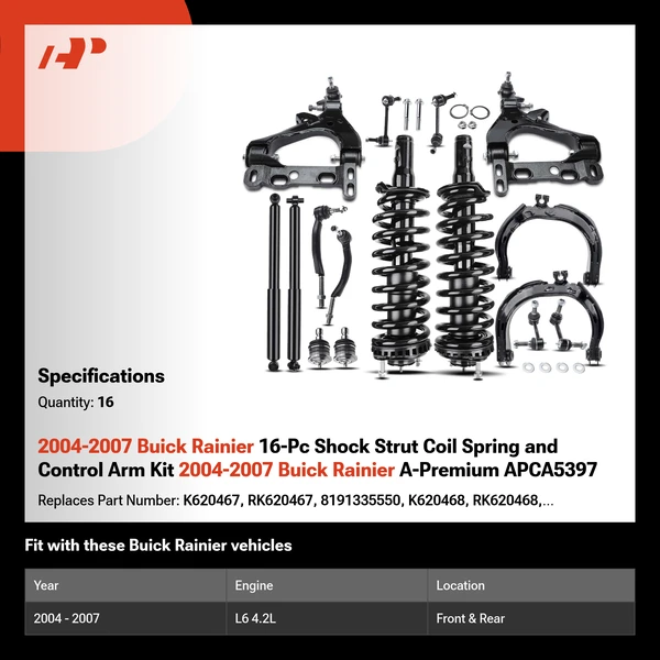 2004-2007 Buick Rainier 16-Pc Shock Strut Coil Spring and Control Arm Kit 2004-2007 Buick Rainier A-Premium APCA5397