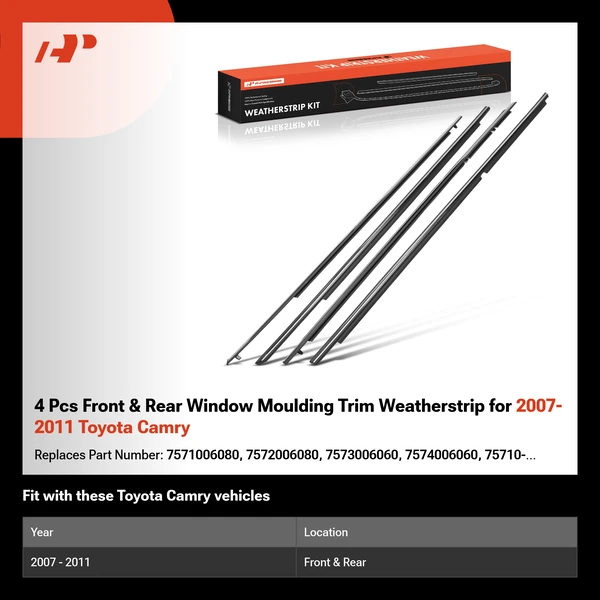 4 Pcs Front & Rear Window Moulding Trim Weatherstrip for 2007-2011 Toyota Camry