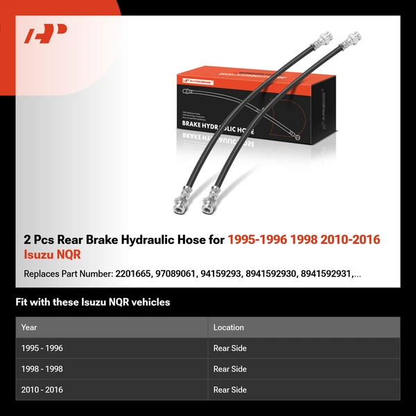 2 Pcs Rear Brake Hydraulic Hose for 1995-1996 1998 2010-2016 Isuzu NQR
