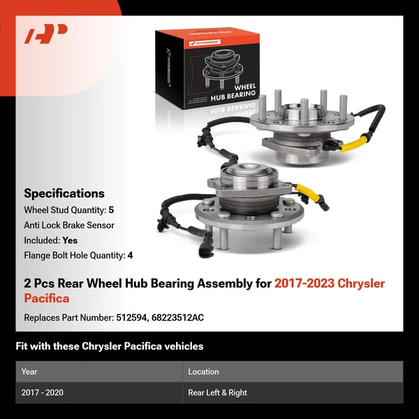 2 Pcs Rear Wheel Hub Bearing Assembly for 2017-2023 Chrysler Pacifica