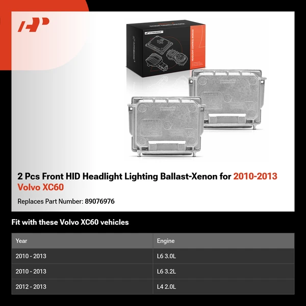 2 Pcs Front HID Headlight Lighting Ballast-Xenon for 2010-2013 Volvo XC60