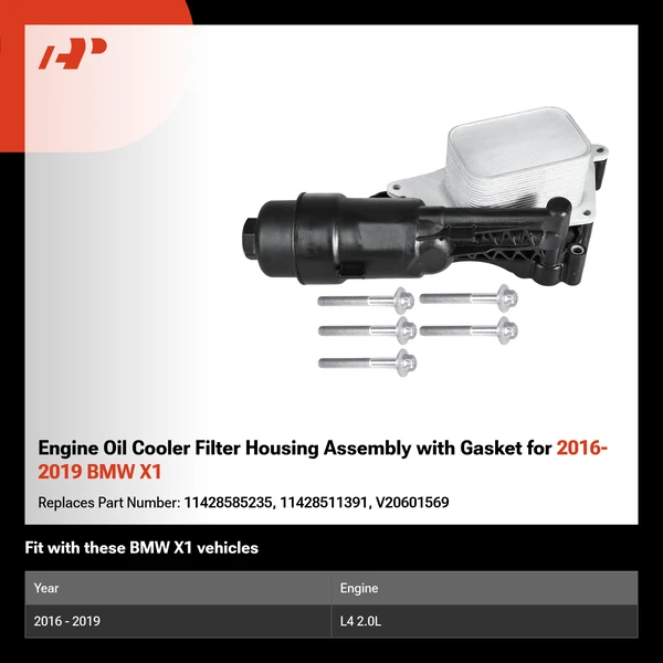 Engine Oil Cooler Filter Housing Assembly with Gasket for 2016-2019 BMW X1